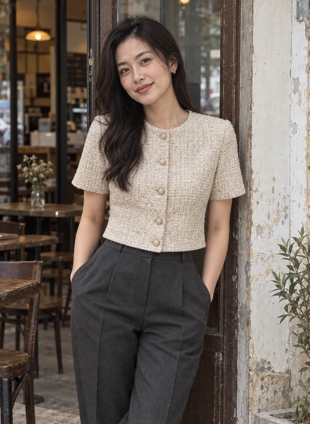 Áo tweed croptop cổ tròn — hình minh họa ý tưởng ODER